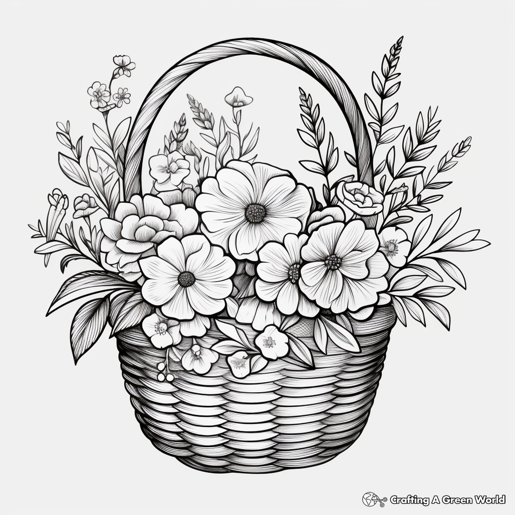 Enchanting Lavender Flower Basket Coloring Pages 3
