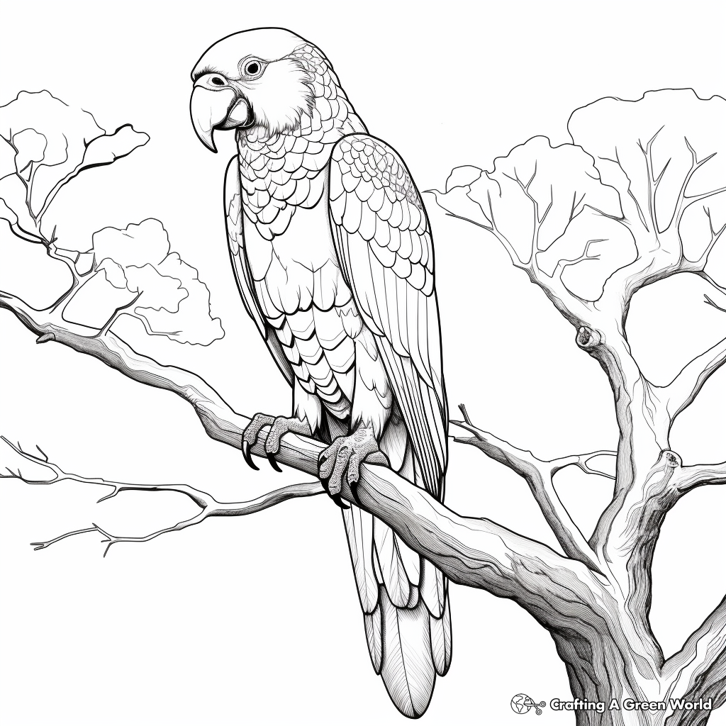 Enchanting Macaw Perching on a Branch Coloring Pages 1