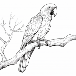 Enchanting Macaw Perching on a Branch Coloring Pages 2