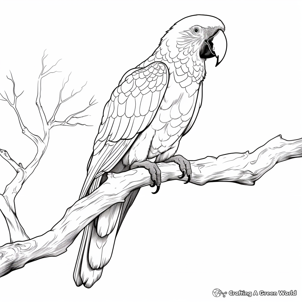 Enchanting Macaw Perching on a Branch Coloring Pages 2