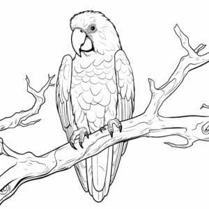 Enchanting Macaw Perching on a Branch Coloring Pages 3