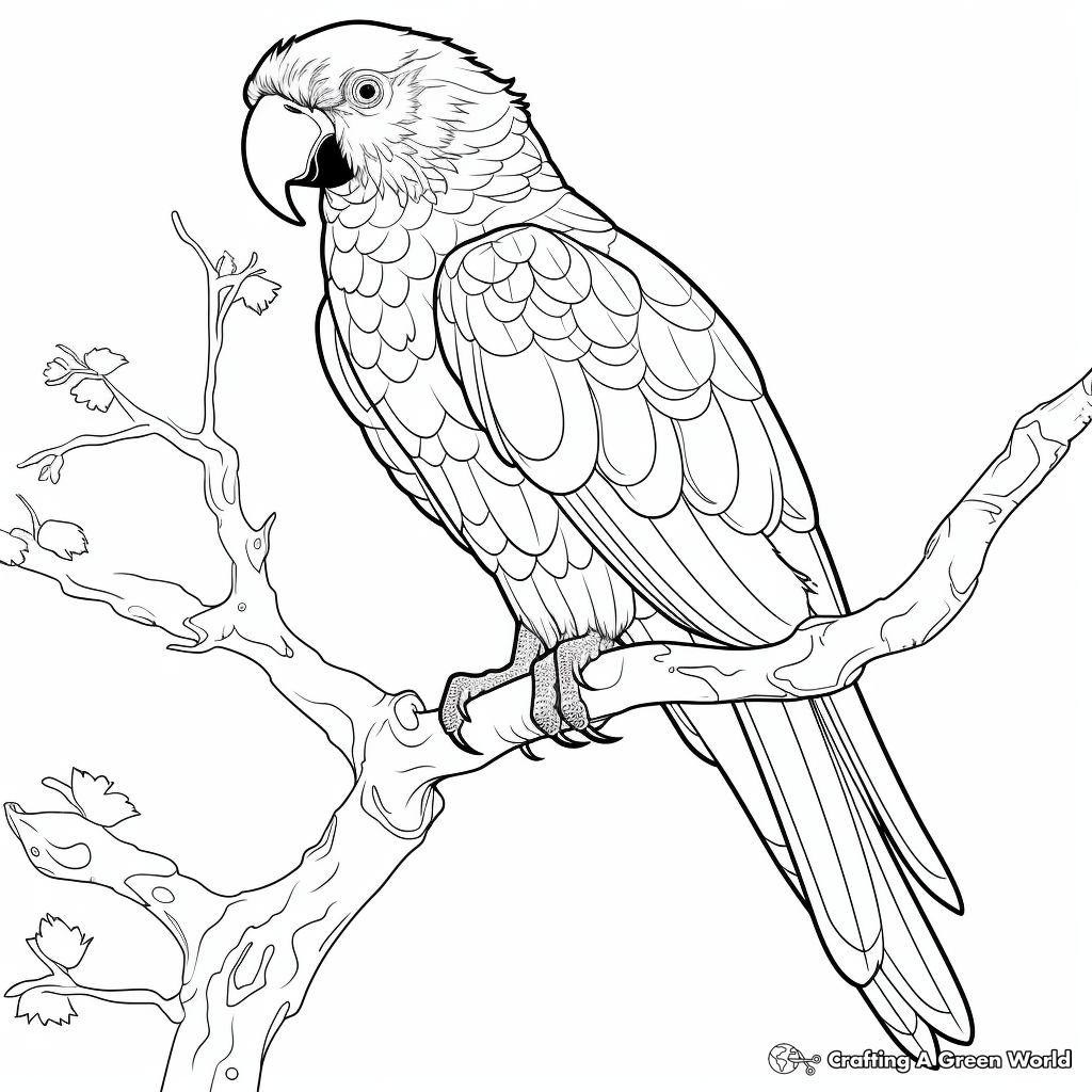 Enchanting Macaw Perching on a Branch Coloring Pages 4