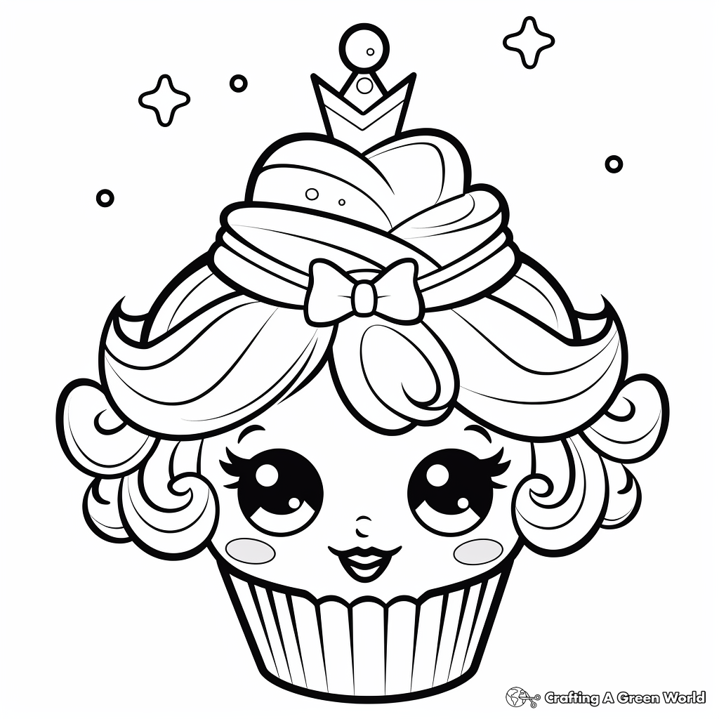 Enchanting Princess Cupcake Coloring Pages 1