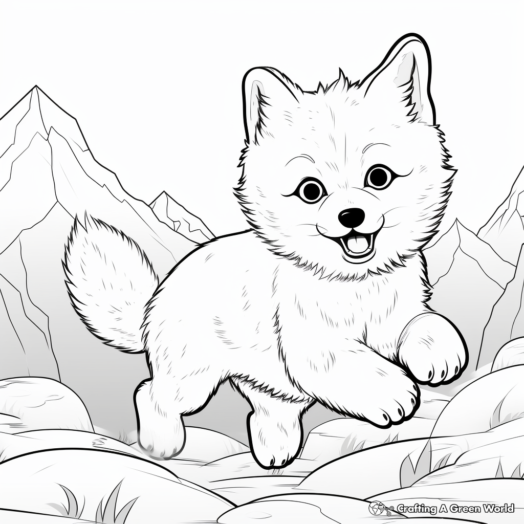 Energetic Arctic Fox in Action Coloring Pages 2