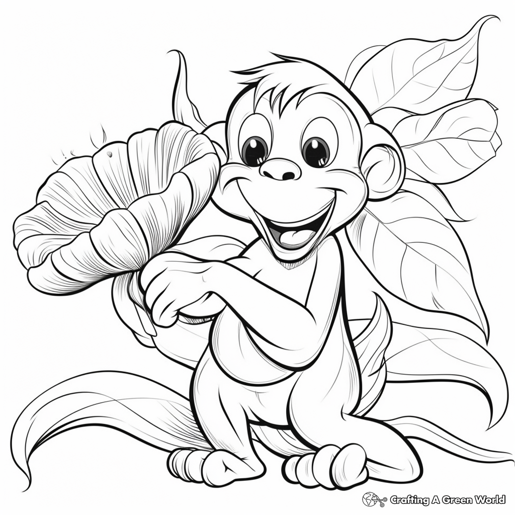 Energetic Monkey with Banana Flower coloring pages 1