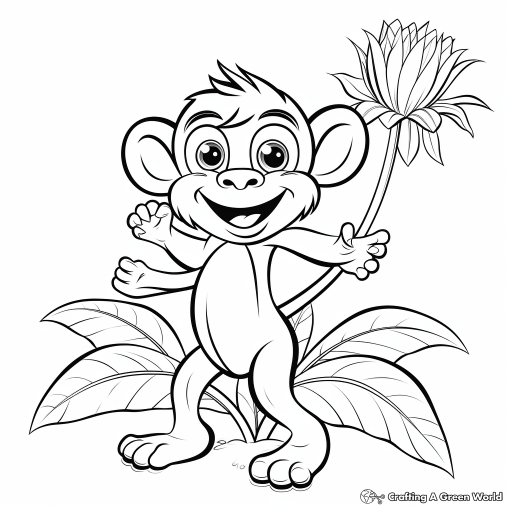 Energetic Monkey with Banana Flower coloring pages 3