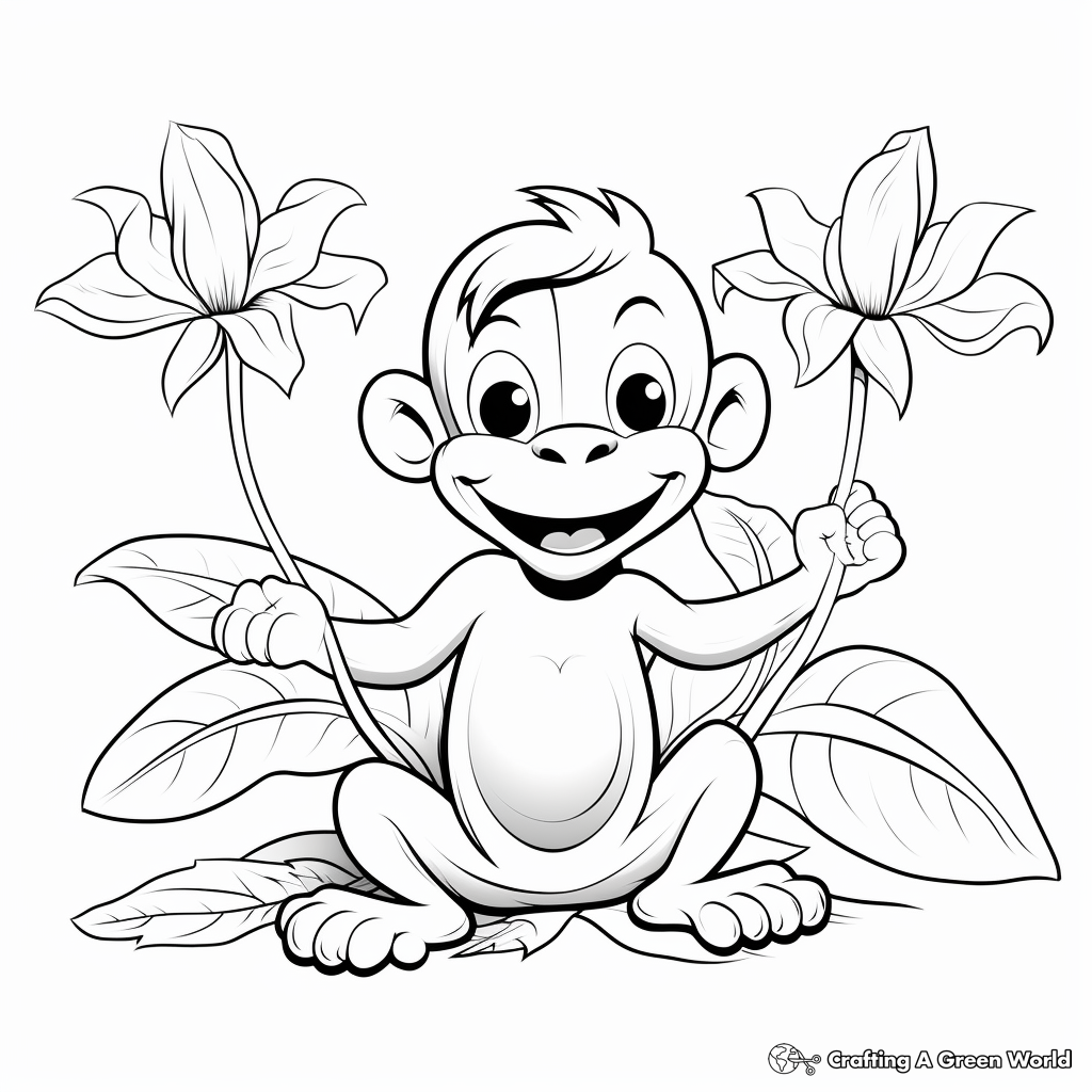 Energetic Monkey with Banana Flower coloring pages 4