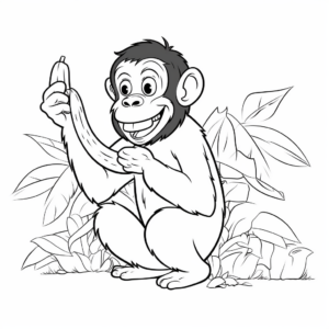 Engaging Chimpanzee Eating Banana Coloring Pages 3