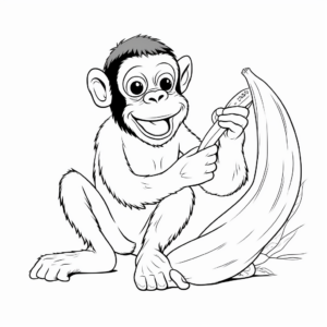 Engaging Chimpanzee Eating Banana Coloring Pages 4