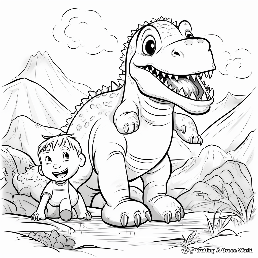 Engaging Coloring Pages of Dinosaur Scenes 3