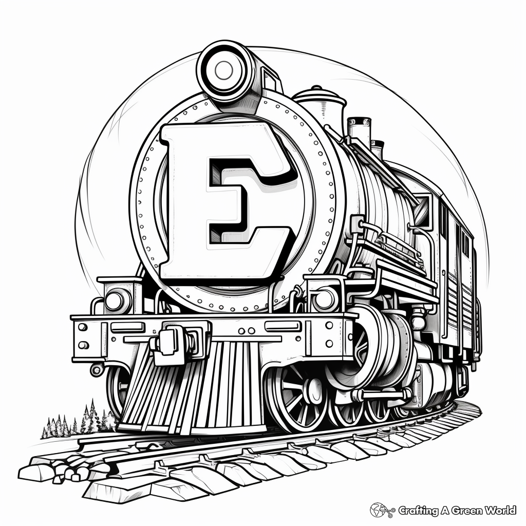 Engaging E for Engine Train Coloring Pages 1