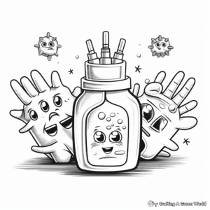 Engaging Hand Sanitizer vs Germs Coloring Pages 1