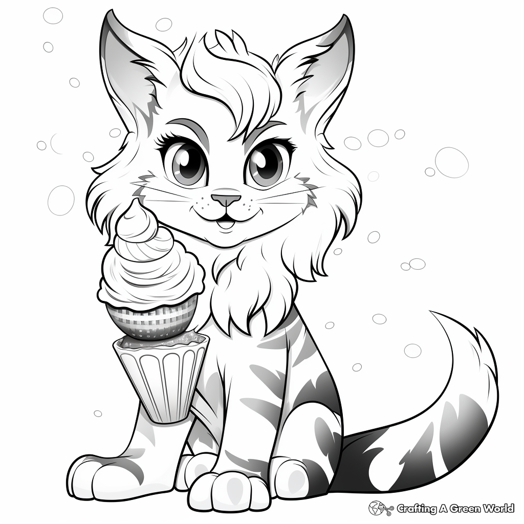 Engaging Maine Coon Cat With Gelato Coloring Pages 1