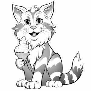 Engaging Maine Coon Cat With Gelato Coloring Pages 2