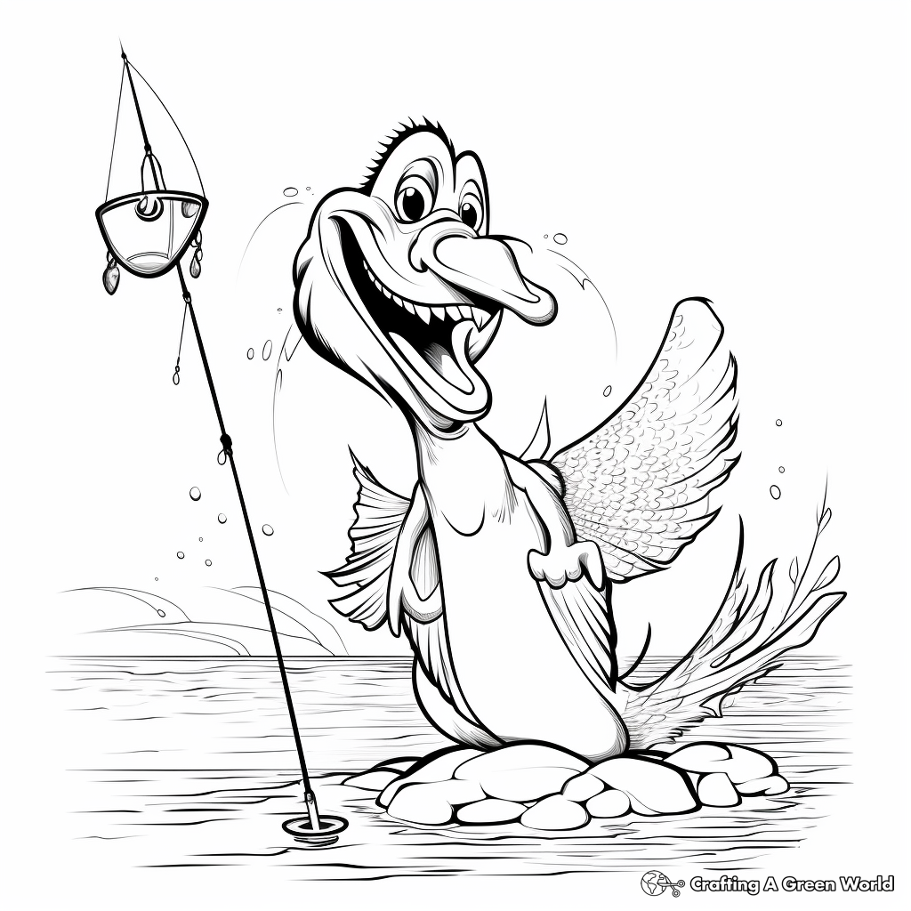Engaging Pelican Catching Fish Coloring Pages 1