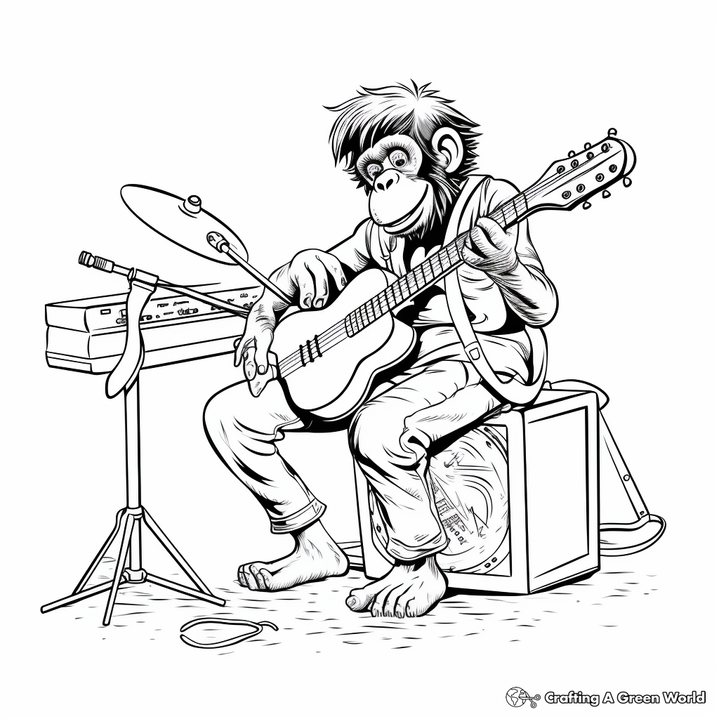 Entertaining Chimpanzee Playing Instruments Coloring Pages 3