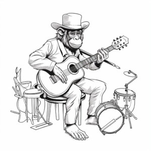 Entertaining Chimpanzee Playing Instruments Coloring Pages 4