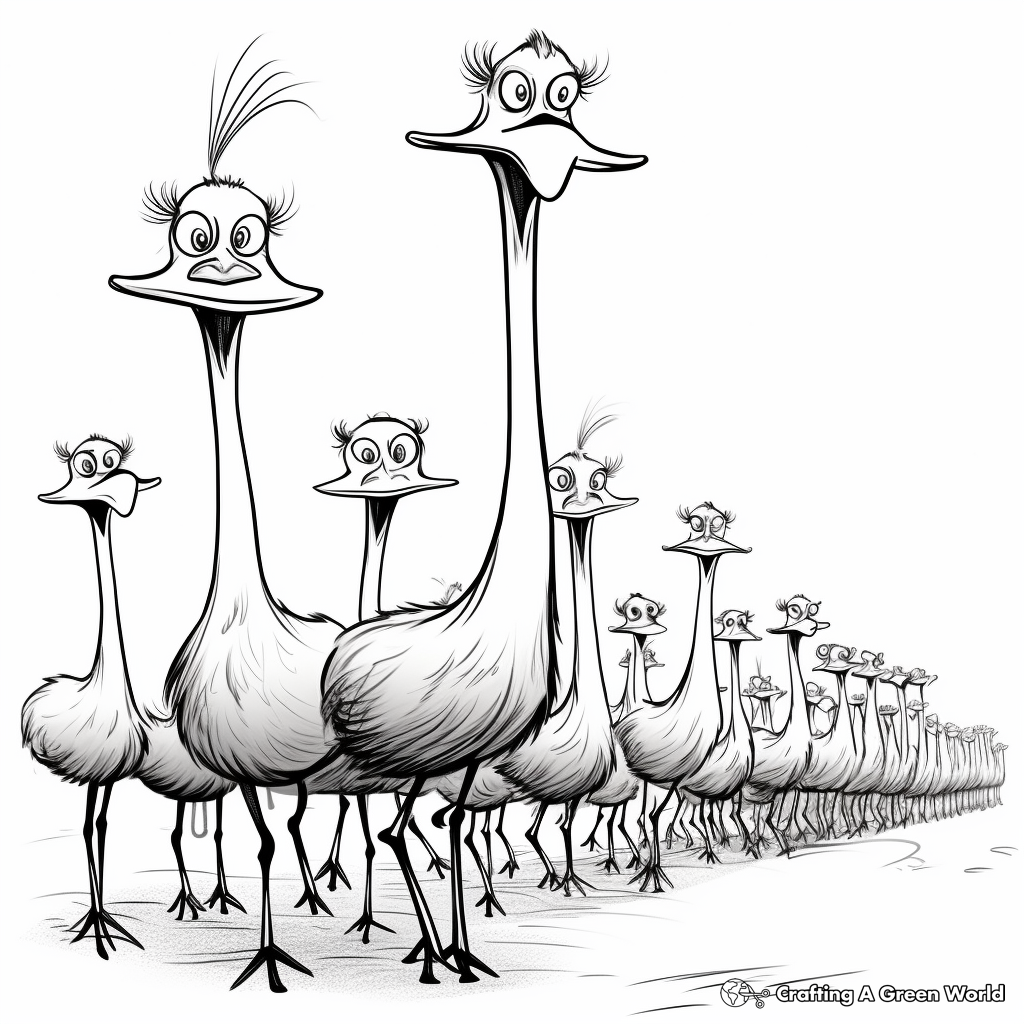Entertaining Ostrich Race Coloring Pages 1