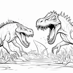 Epic Battle Spinosaurus vs T-Rex Coloring Pages 1