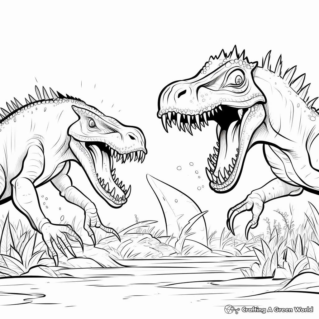 Epic Battle Spinosaurus vs T-Rex Coloring Pages 1
