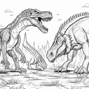 Epic Battle Spinosaurus vs T-Rex Coloring Pages 2