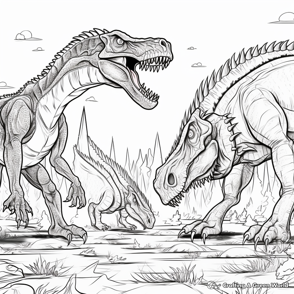 Epic Battle Spinosaurus vs T-Rex Coloring Pages 2