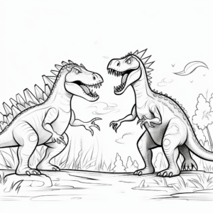 Epic Battle Spinosaurus vs T-Rex Coloring Pages 3
