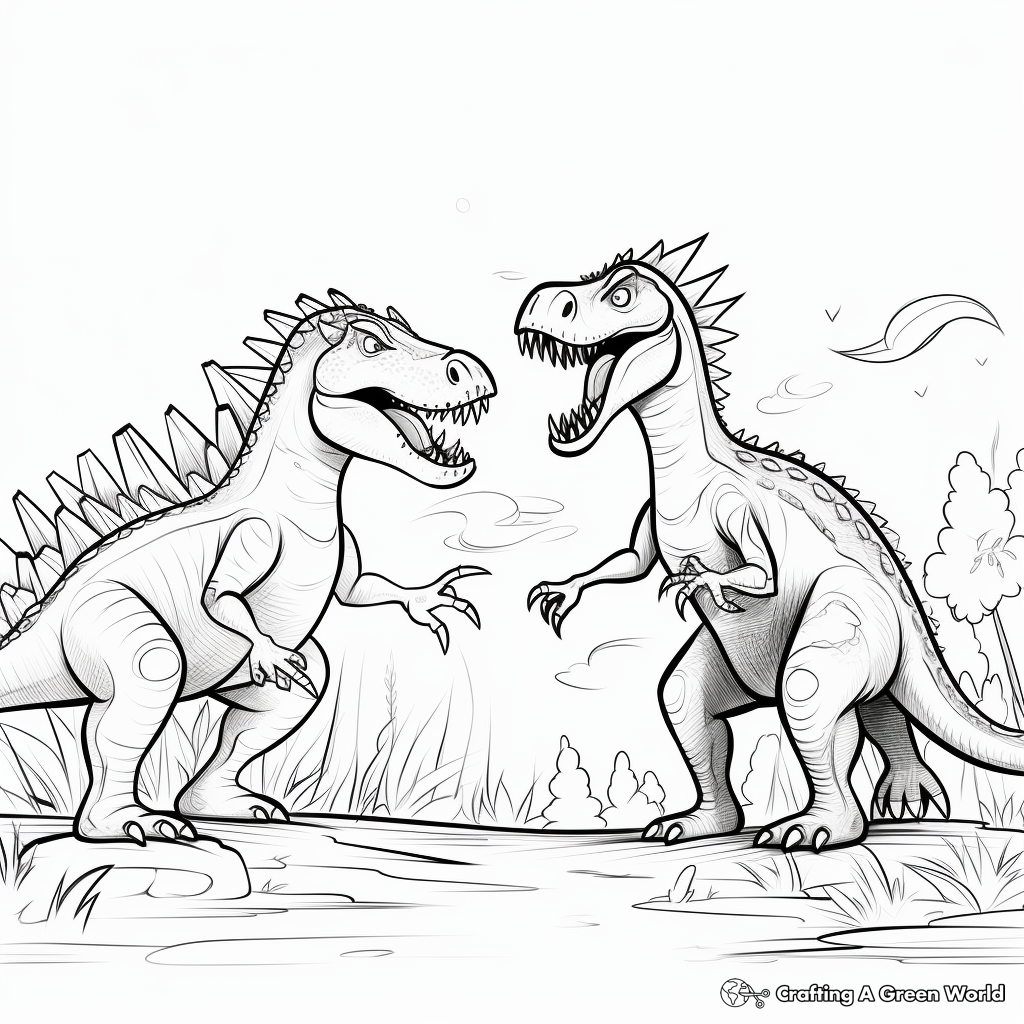 Epic Battle Spinosaurus vs T-Rex Coloring Pages 3