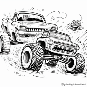 Epic Battle: Monster Truck VS Sports Car Coloring Pages 4
