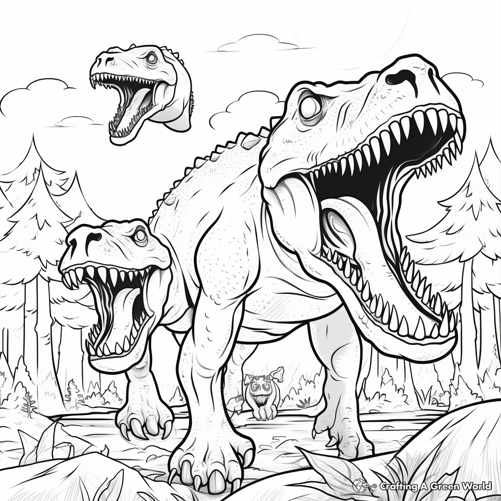 Epic Roar: Giganotosaurus and T Rex Coloring Pages 1