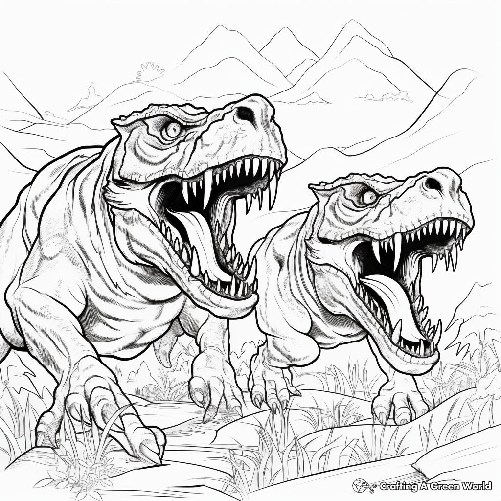 Epic Roar: Giganotosaurus and T Rex Coloring Pages 4