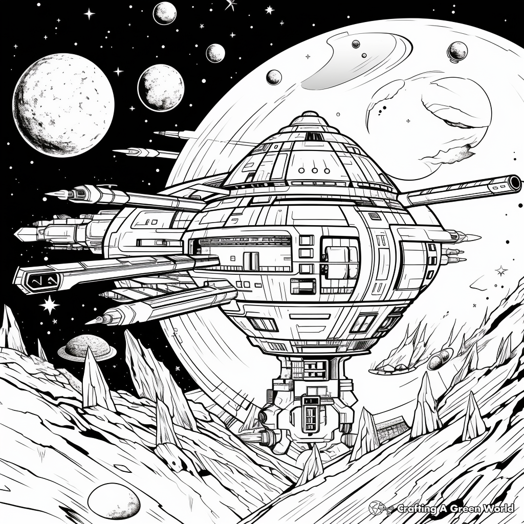 Epic Space Battle Sci-Fi Coloring Sheets for Adults 3
