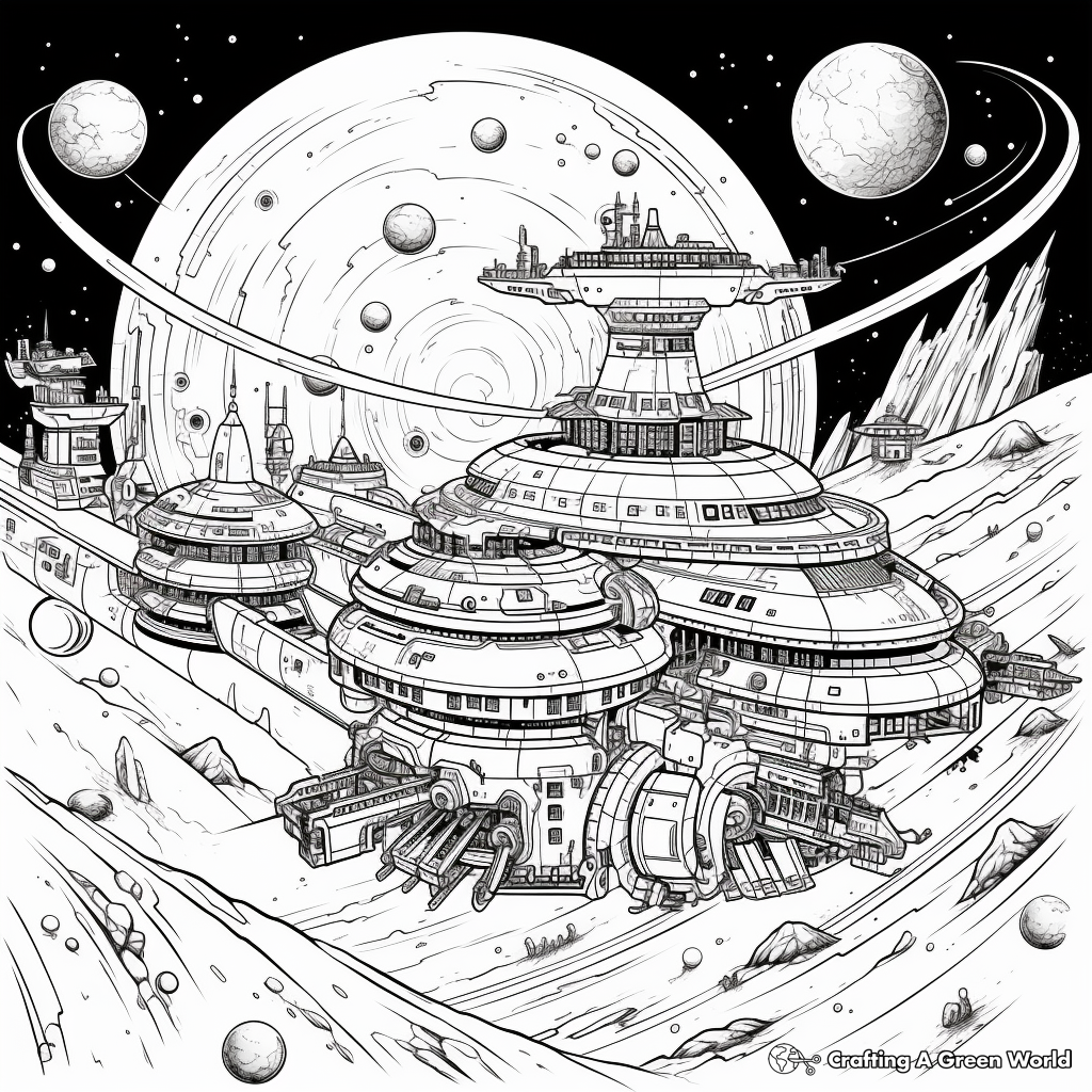 Epic Space Battle Sci-Fi Coloring Sheets for Adults 4