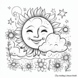 Ethereal Celestial Sun and Moon Coloring Pages 1
