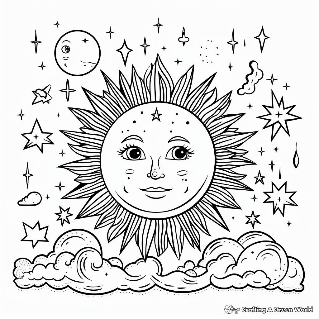 Ethereal Celestial Sun and Moon Coloring Pages 2