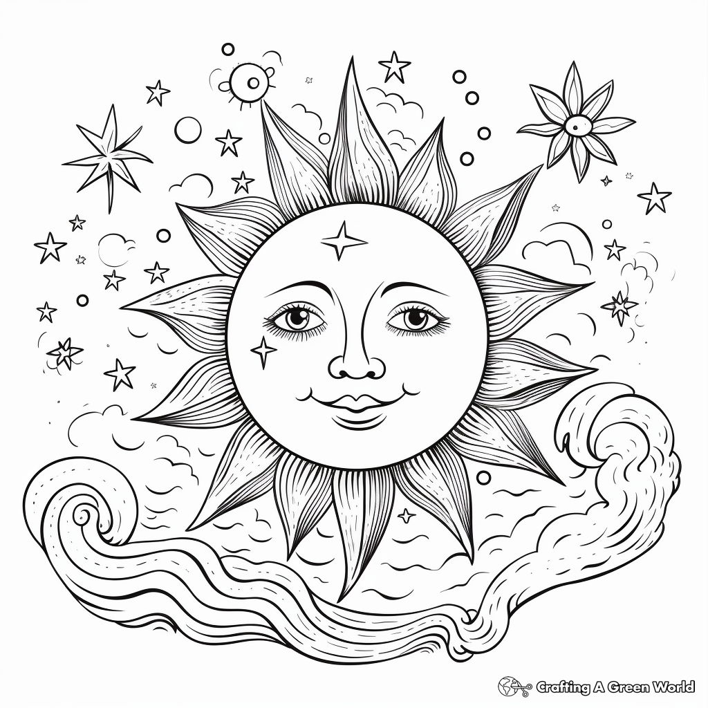 Ethereal Celestial Sun and Moon Coloring Pages 4