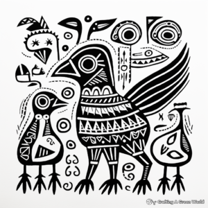 Ethnic Animal Amate Bark Painting Coloring Pages 1