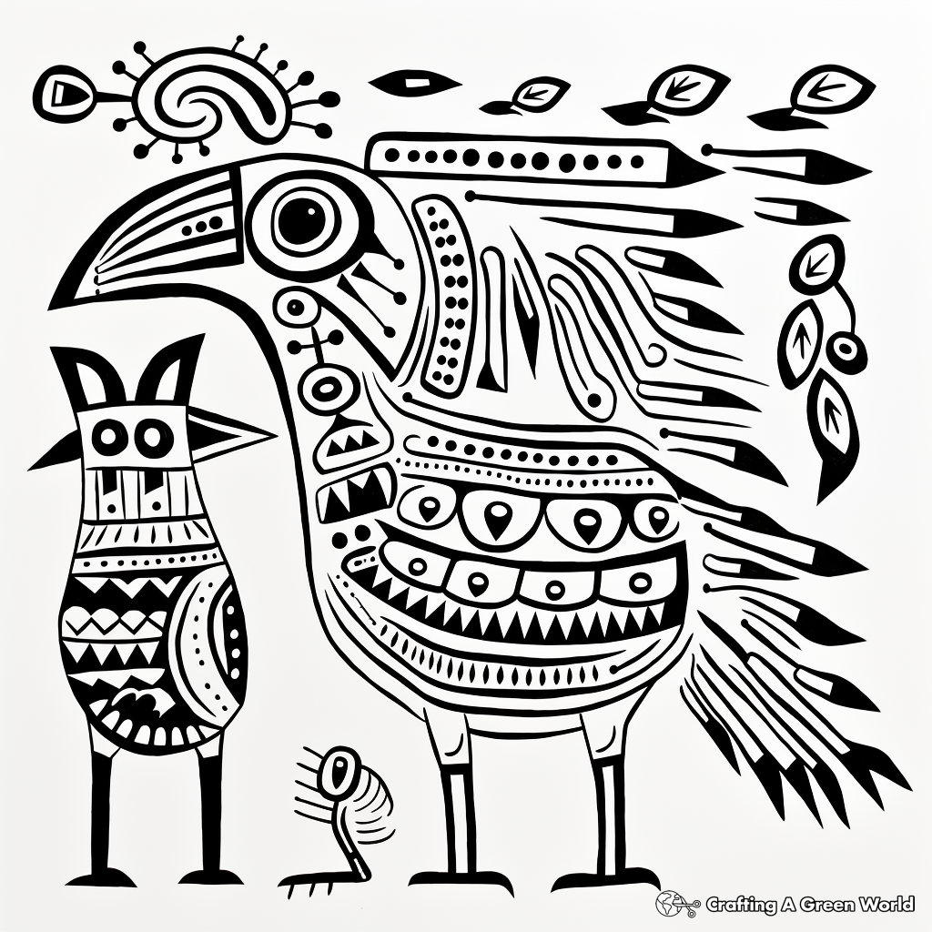 Ethnic Animal Amate Bark Painting Coloring Pages 2