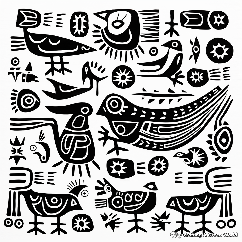 Ethnic Animal Amate Bark Painting Coloring Pages 4