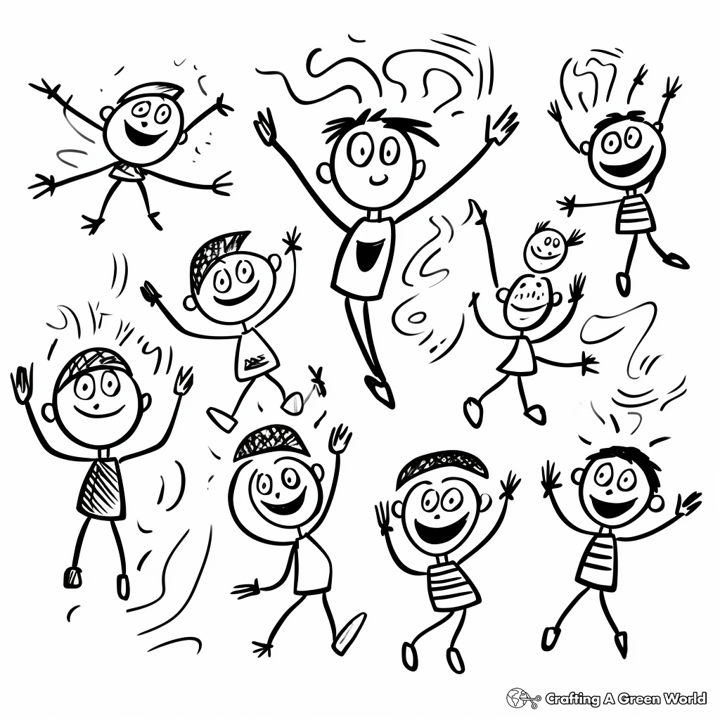 Excited Jumping Figures Coloring Pages 2