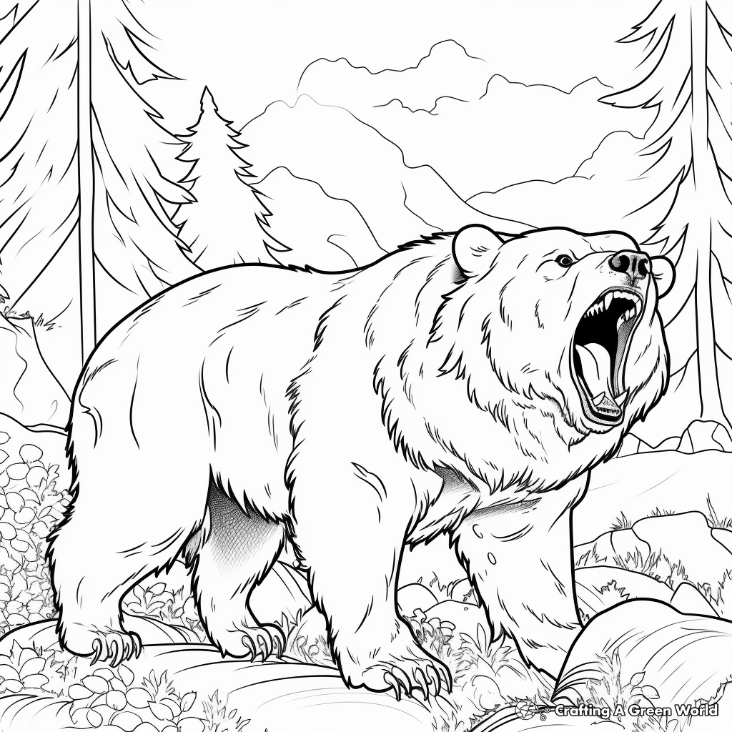 Exciting Brown Bear Roaring Coloring Pages 2
