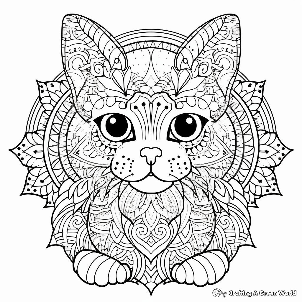 Exciting Exotic Shorthair Cat Mandala Coloring Pages 2