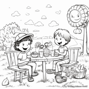 Exciting Garden Picnic Scene Coloring Pages 1