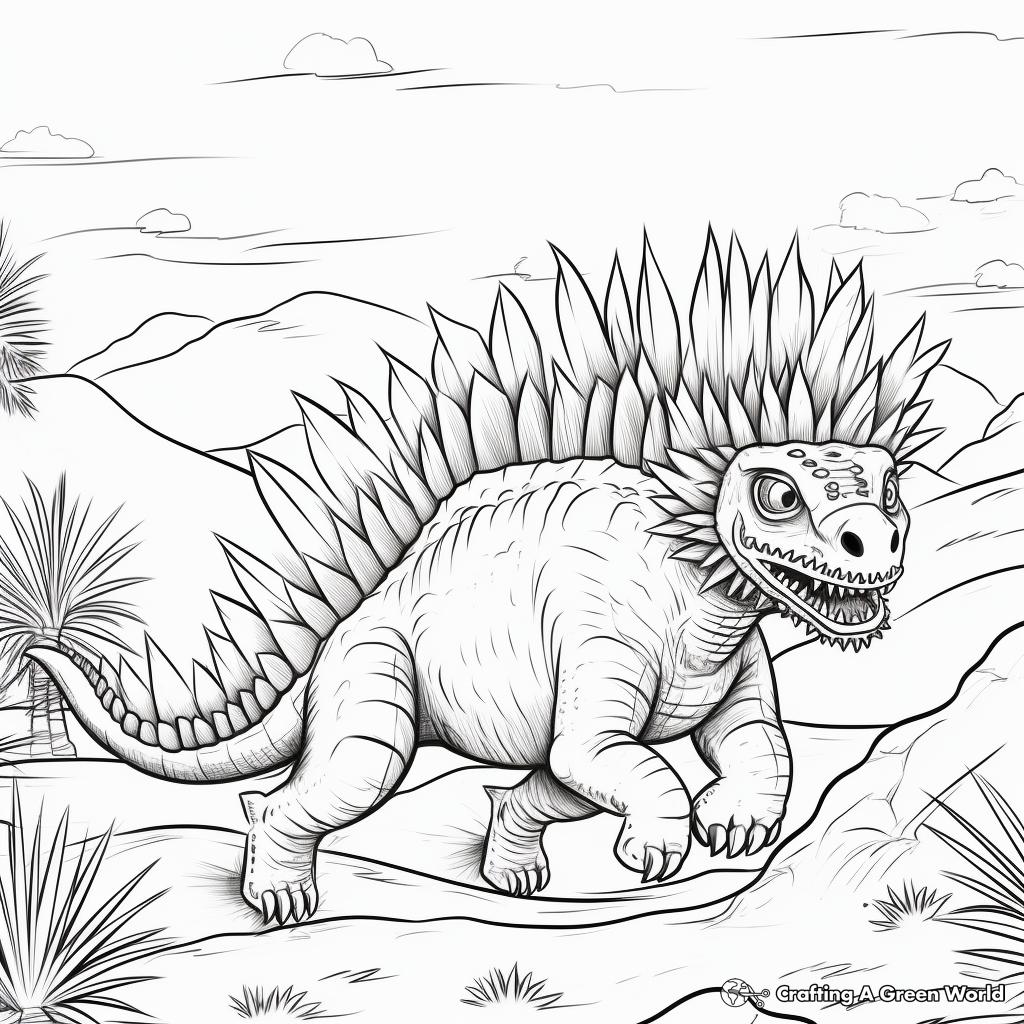 Exciting Kentrosaurus Chase Scene Coloring Pages 1