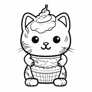 Exciting Space Cat With Ice Cream Coloring Pages 1