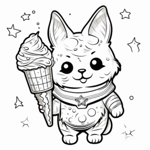 Exciting Space Cat With Ice Cream Coloring Pages 2