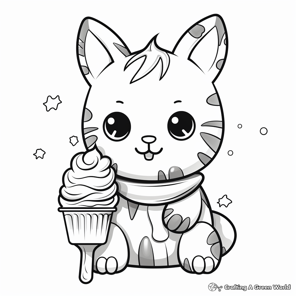 Exciting Space Cat With Ice Cream Coloring Pages 3