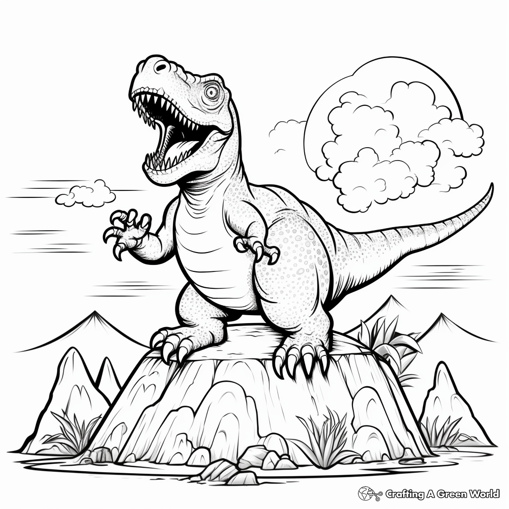 Exciting T-Rex Volcano Eruption Coloring Pages 2