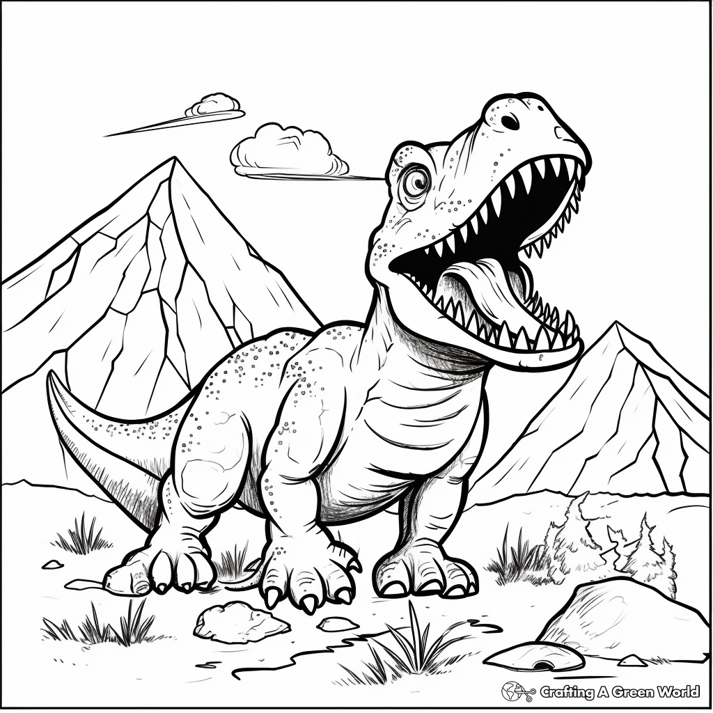 Exciting T-Rex Volcano Eruption Coloring Pages 3