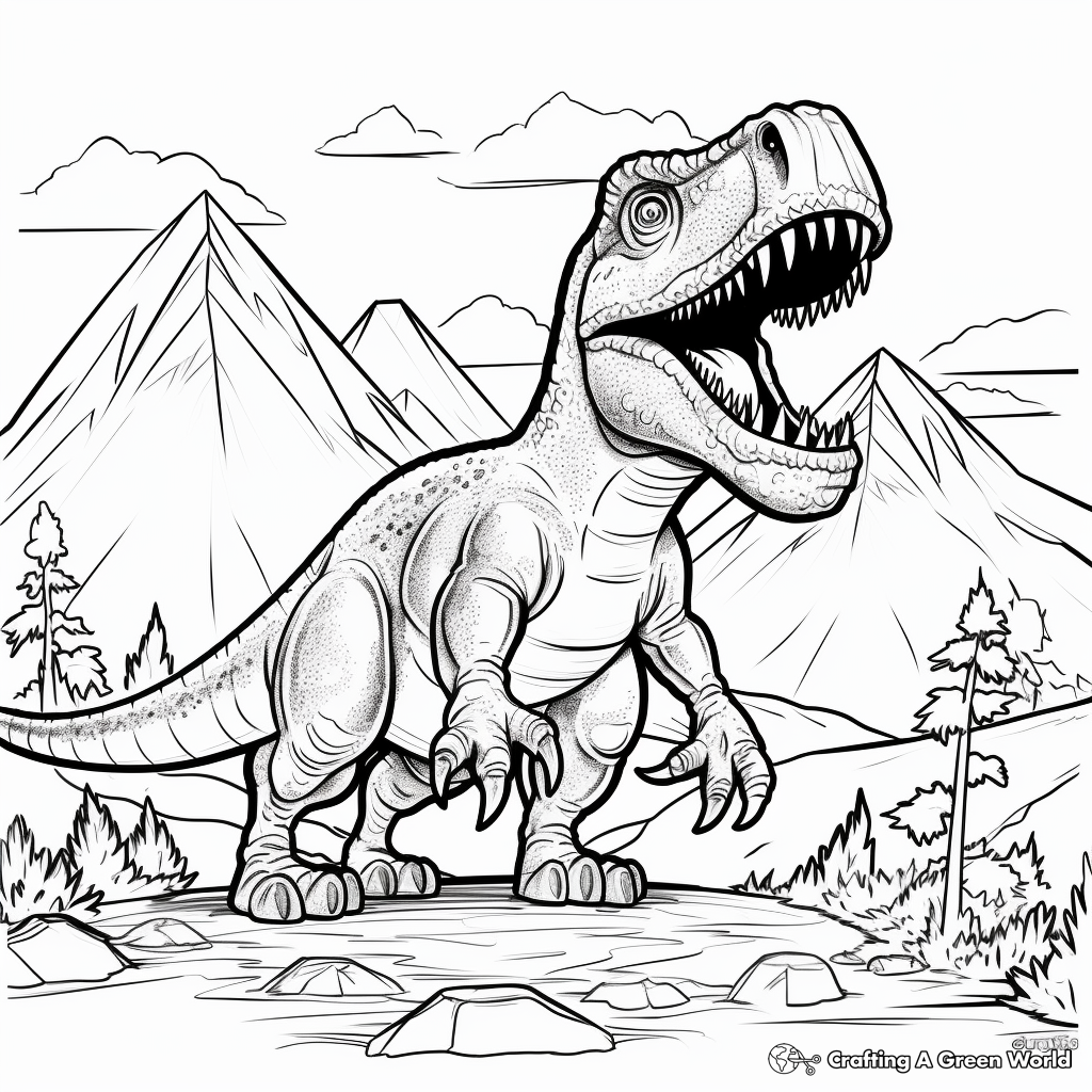 Exciting T-Rex Volcano Eruption Coloring Pages 4